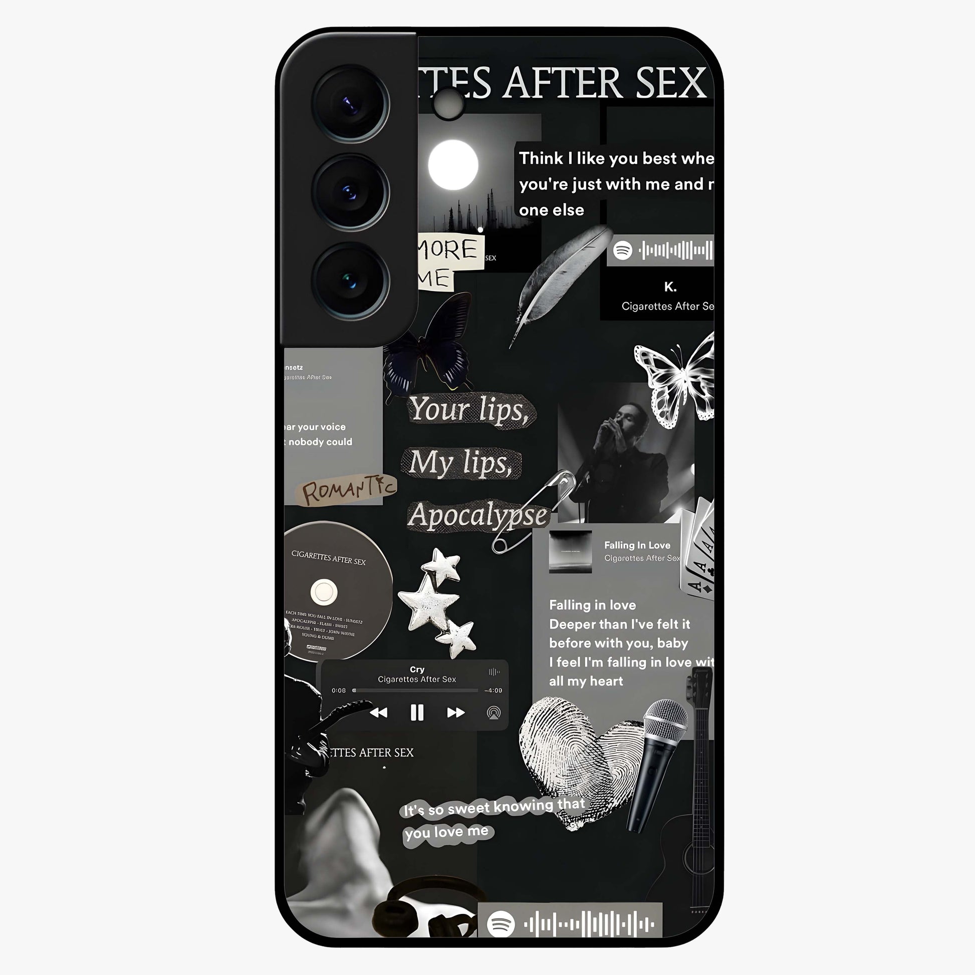 Midnight Love Echo Glass Case showing flat back view with romantic midnight themed artwork and glossy glass finish.