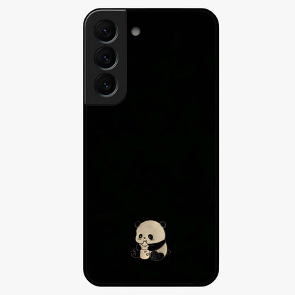 Midnight Panda Love Glass Case showing flat back view with cute panda themed artwork and glossy glass finish.