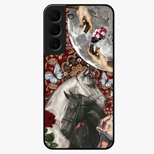 Moonlit Royal Stallion Glass Case showing flat back view with majestic horse under moonlight artwork and glossy glass finish.