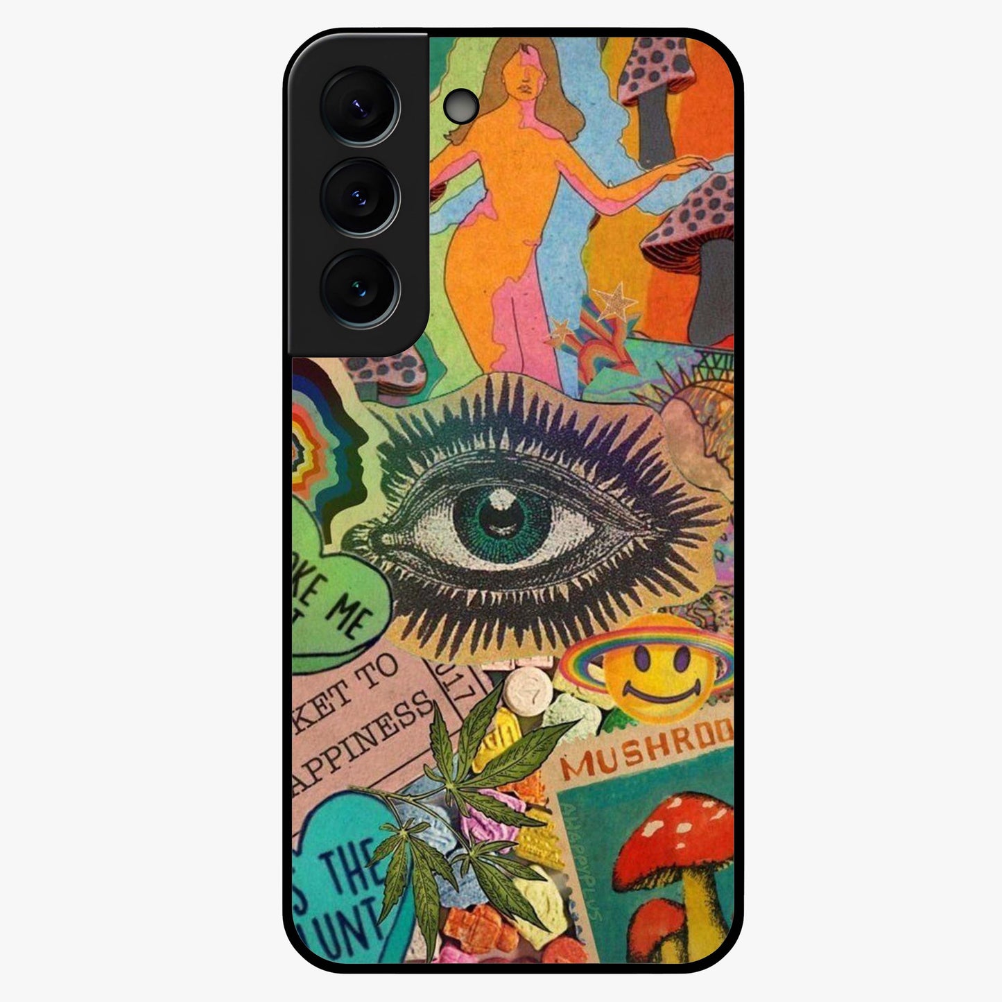 Mystic Eye Wonderland Glass Case showing flat back view with mystical eye themed artwork and glossy glass finish.