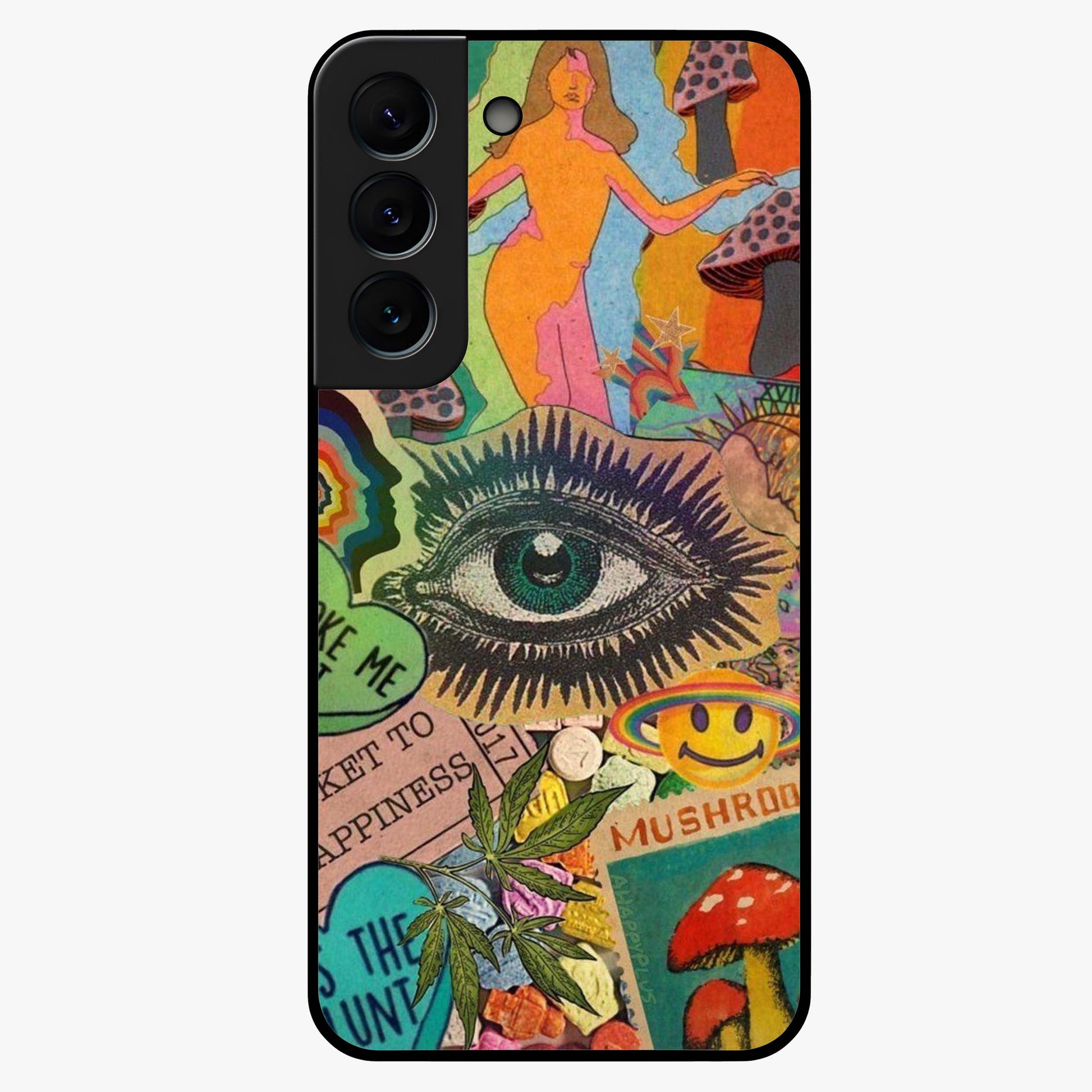 Mystic Eye Wonderland Glass Case showing flat back view with mystical eye themed artwork and glossy glass finish.