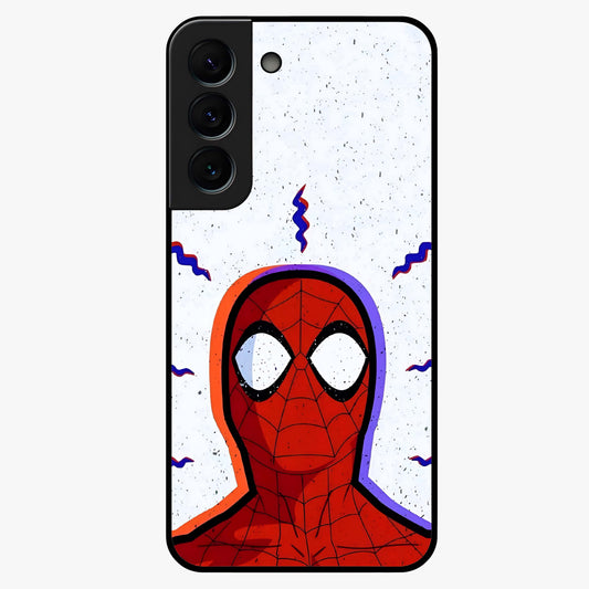 Omg Spiderman Glass Case showing flat back view with bold superhero inspired artwork and glossy glass finish.