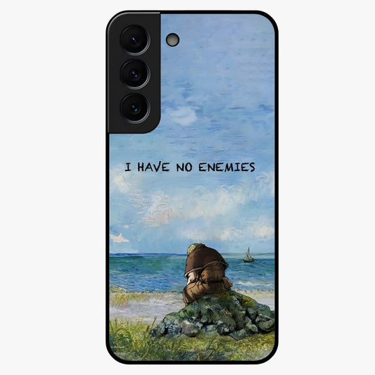 Peace Beyond War Glass Case showing flat back view with symbolic peace themed artwork and glossy glass finish.
