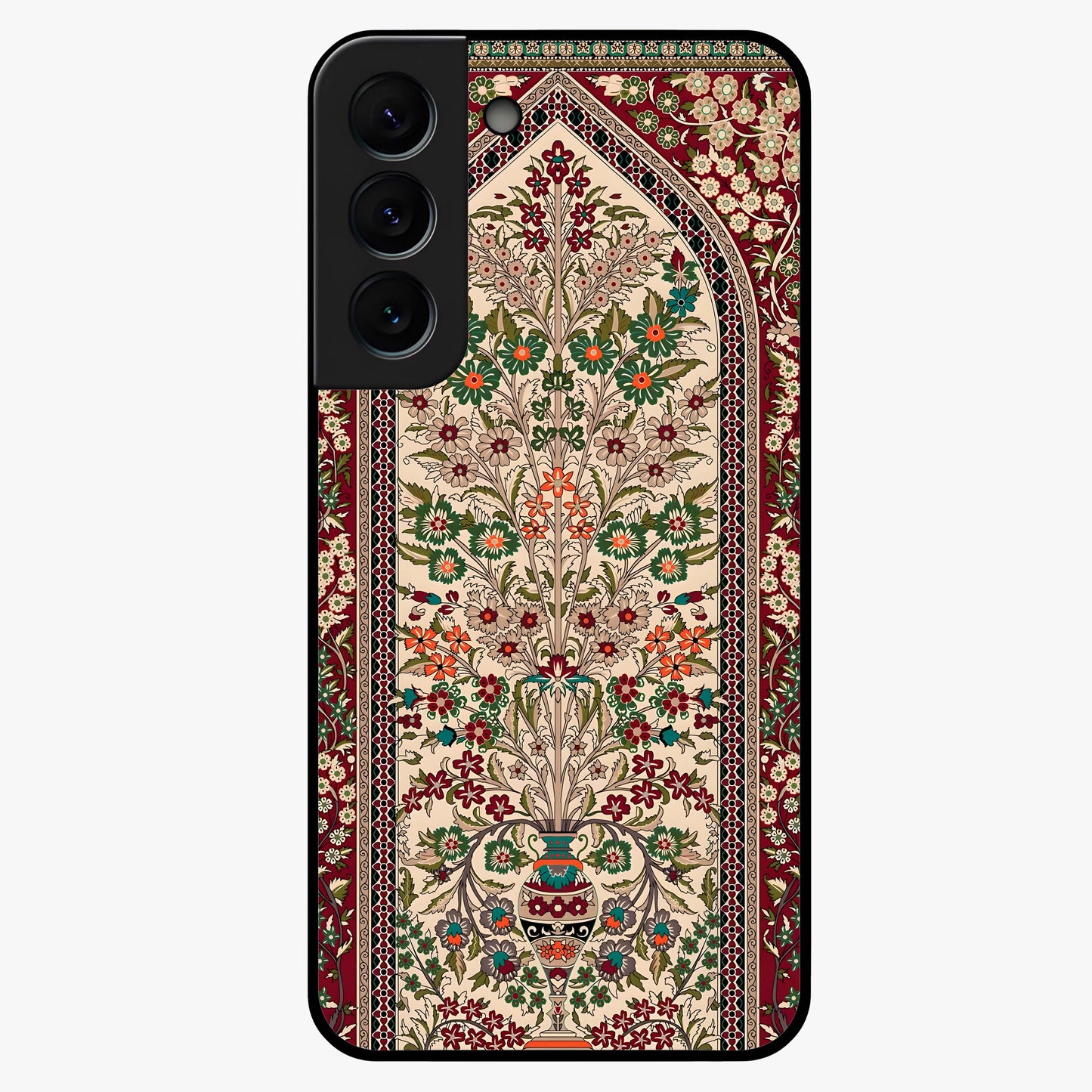 Persian Inspired Glass Case showing flat back view with ornate Persian style pattern artwork and glossy glass finish.