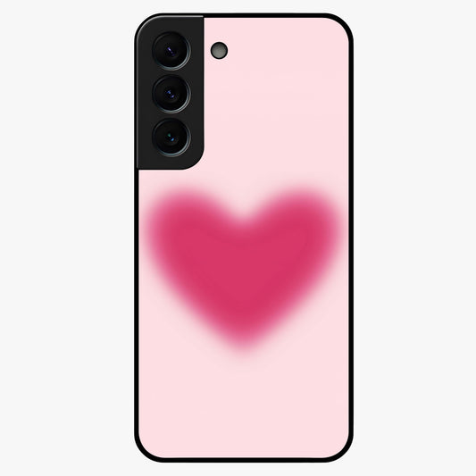 Pink Aura Heart Glass Case showing flat back view with glowing heart artwork and glossy glass finish.