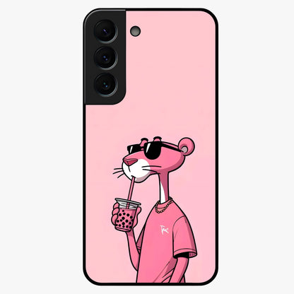 Pink Panther Glass Case showing flat back view with iconic pink panther artwork and glossy glass finish.