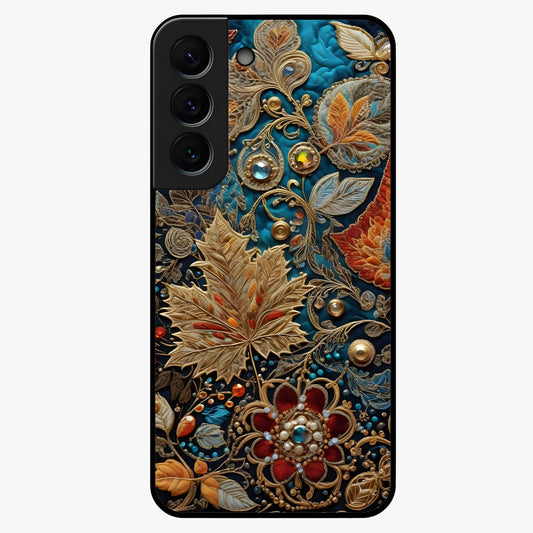 Royal Jewel Garden Glass Case showing flat back view with decorative floral garden artwork and glossy glass finish.