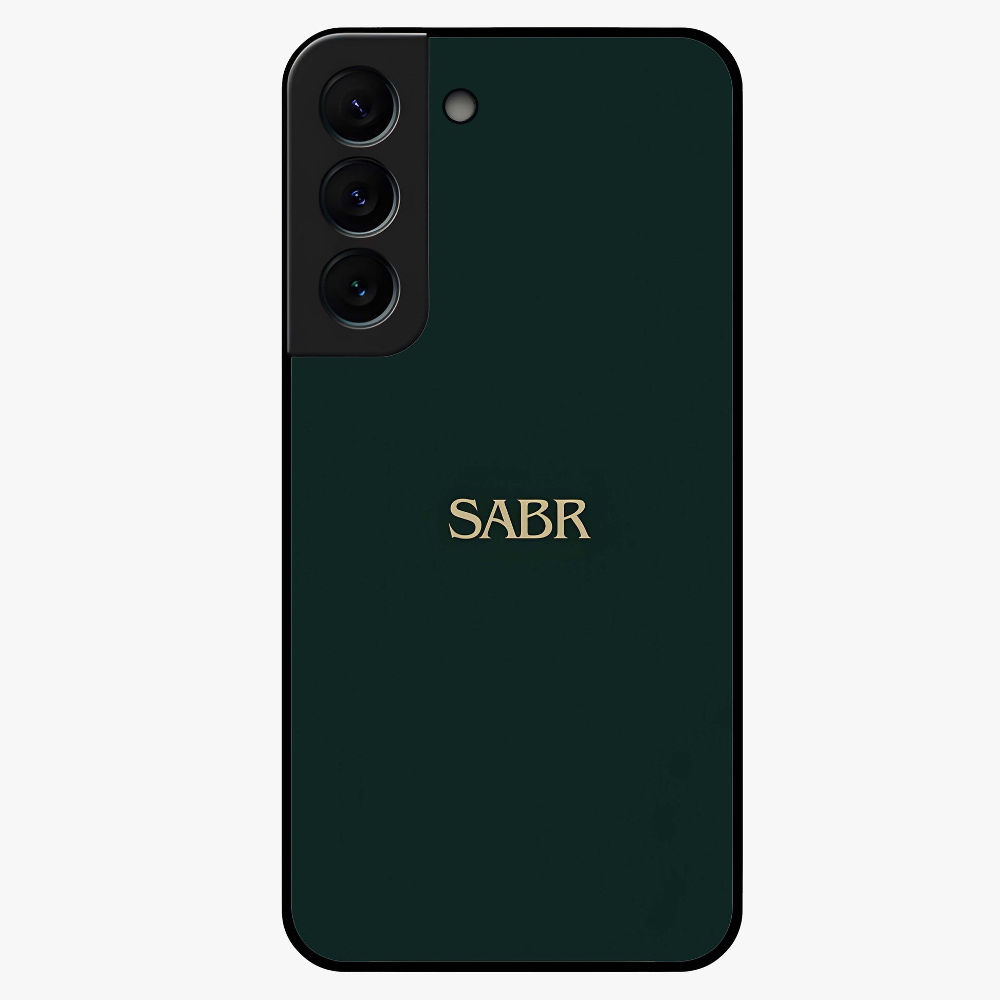 Sabr Minimal Patience Glass Case showing flat back view with minimalist typography artwork and glossy glass finish.