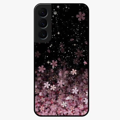 Small Starry Flowers Glass Case showing flat back view with delicate starry floral artwork and glossy glass finish.