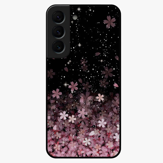 Small Starry Flowers Glass Case showing flat back view with delicate starry floral artwork and glossy glass finish.