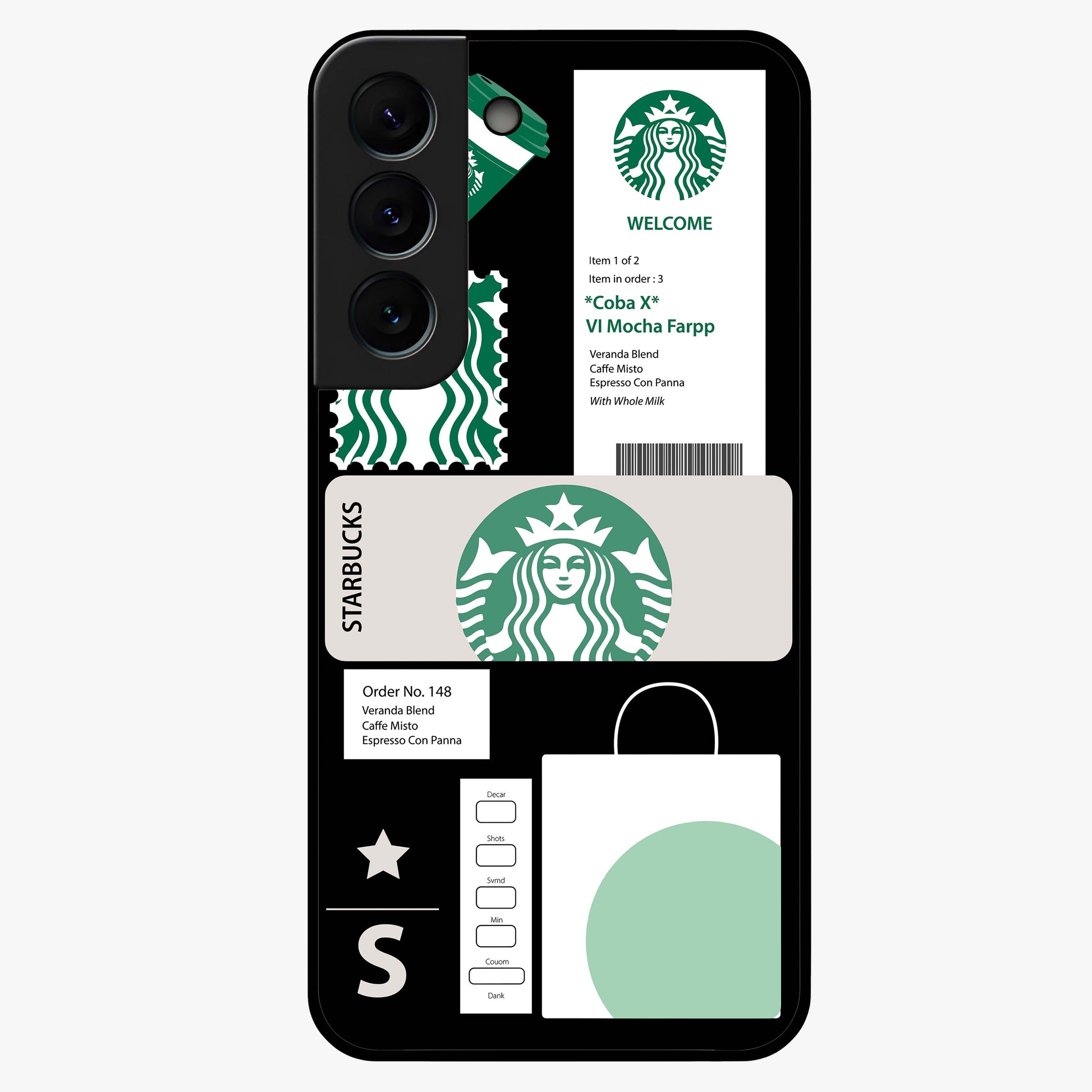 Starbucks Mocha Glass Case showing flat back view with coffee inspired artwork and glossy glass finish.