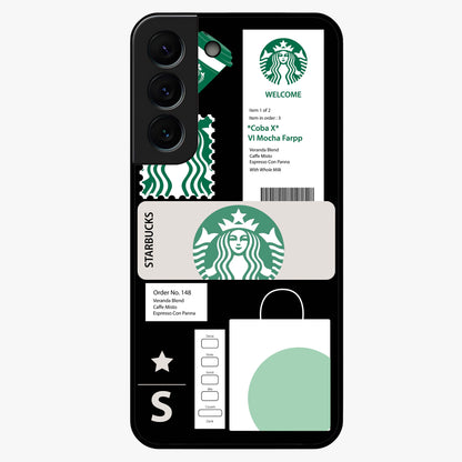 Starbucks Mocha Glass Case showing flat back view with coffee inspired artwork and glossy glass finish.