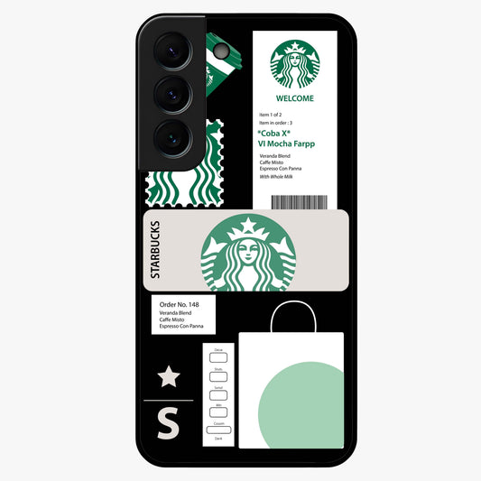 Starbucks Mocha Glass Case showing flat back view with coffee inspired artwork and glossy glass finish.