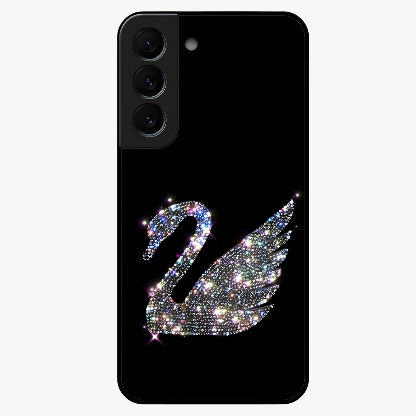 Starlit Swan Grace Glass Case showing flat back view with graceful swan artwork under starry sky and glossy glass finish.