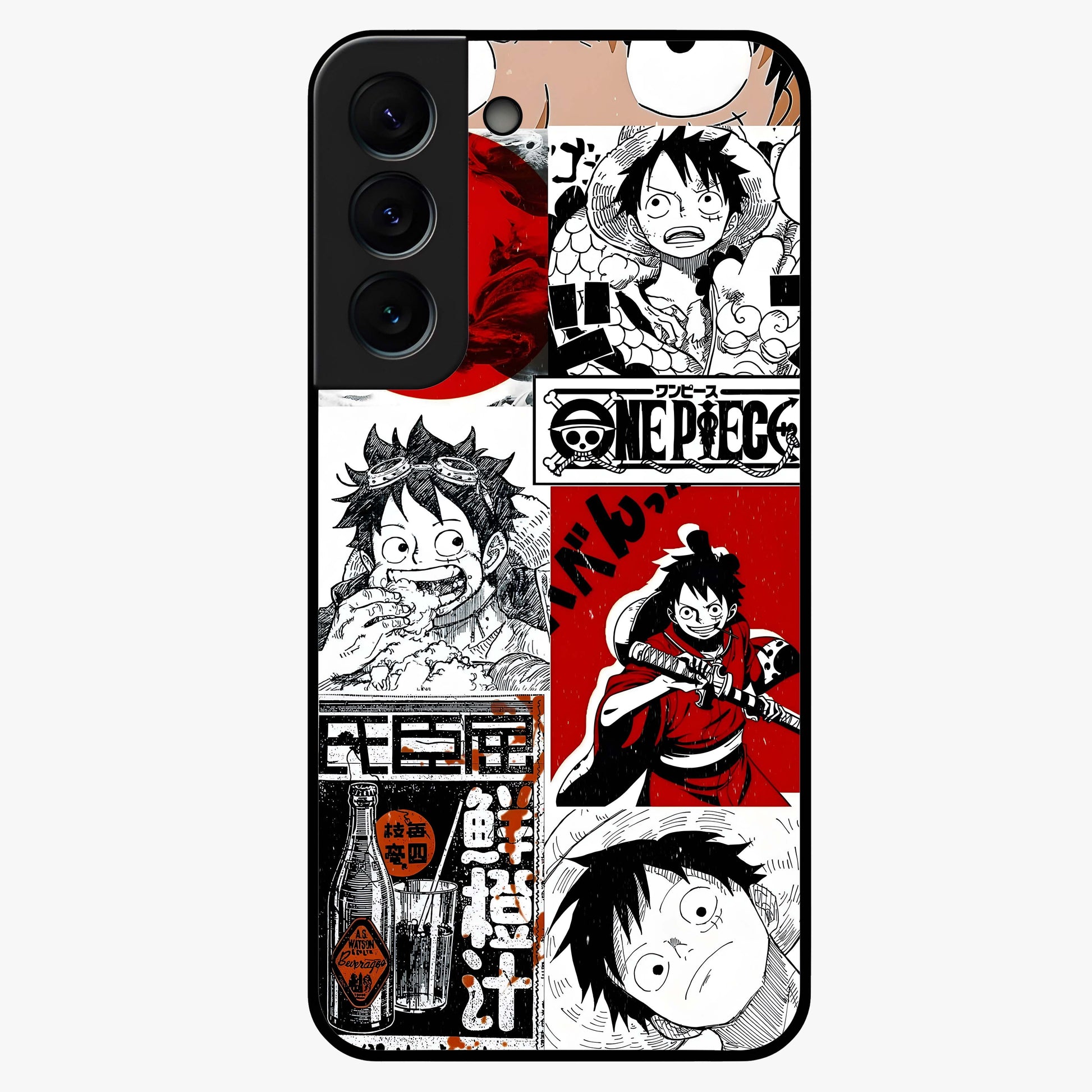 Strawhat Chaos Panels Glass Case showing flat back view with anime inspired chaos panel artwork and glossy glass finish.