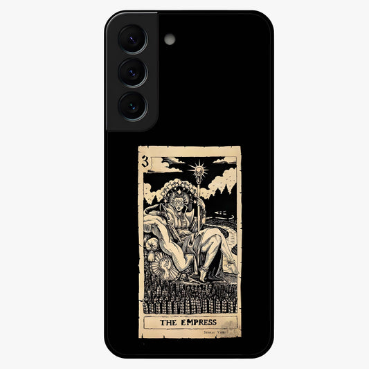 The Empress Glass Case showing flat back view with regal feminine artwork and glossy glass finish.