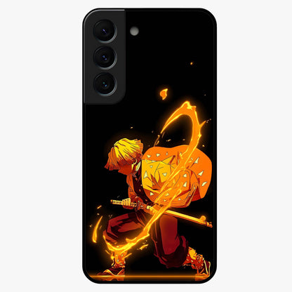Thunder Flame Execution Glass Case showing flat back view with powerful flame and lightning artwork and glossy glass finish.