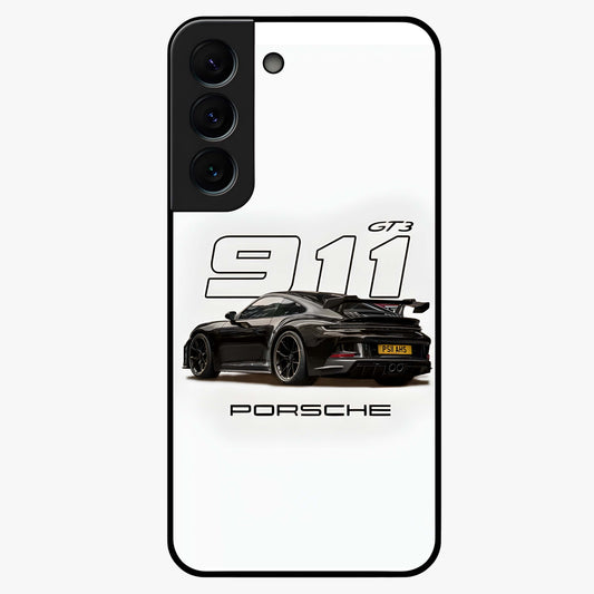 Turbo Legacy Icon Glass Case showing flat back view with iconic sports car inspired artwork and glossy glass finish.