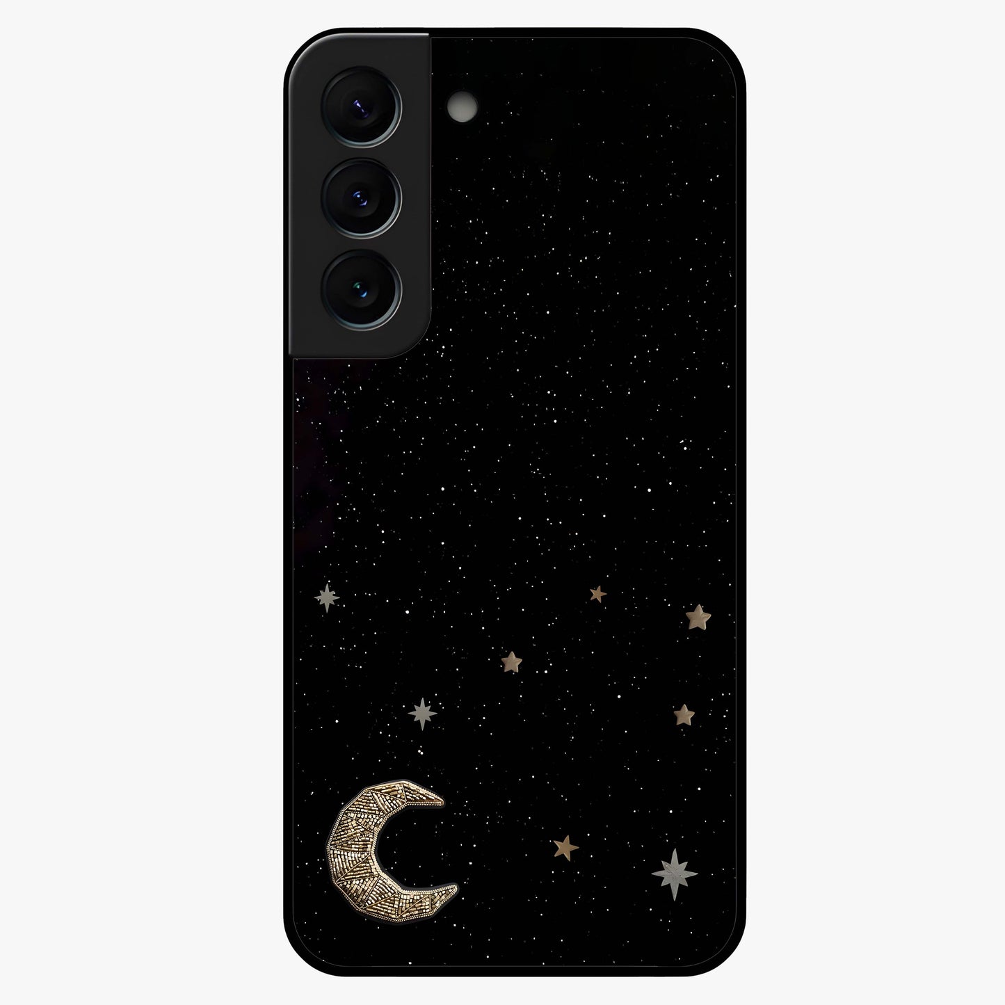 Twinkle Star With Half Moon Glass Case showing flat back view with star and half moon artwork and glossy glass finish.