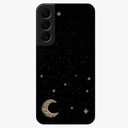 Twinkle Star With Half Moon Glass Case showing flat back view with star and half moon artwork and glossy glass finish.