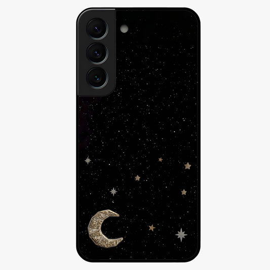 Twinkle Star With Half Moon Glass Case showing flat back view with star and half moon artwork and glossy glass finish.