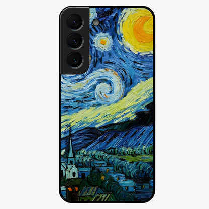Van Gogh Art Glass Case showing flat back view with classic painterly artwork inspired by Van Gogh style and glossy glass finish.