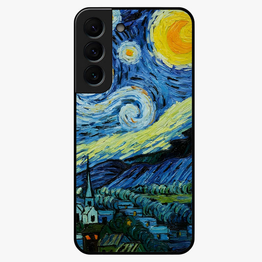 Van Gogh Art Glass Case showing flat back view with classic painterly artwork inspired by Van Gogh style and glossy glass finish.