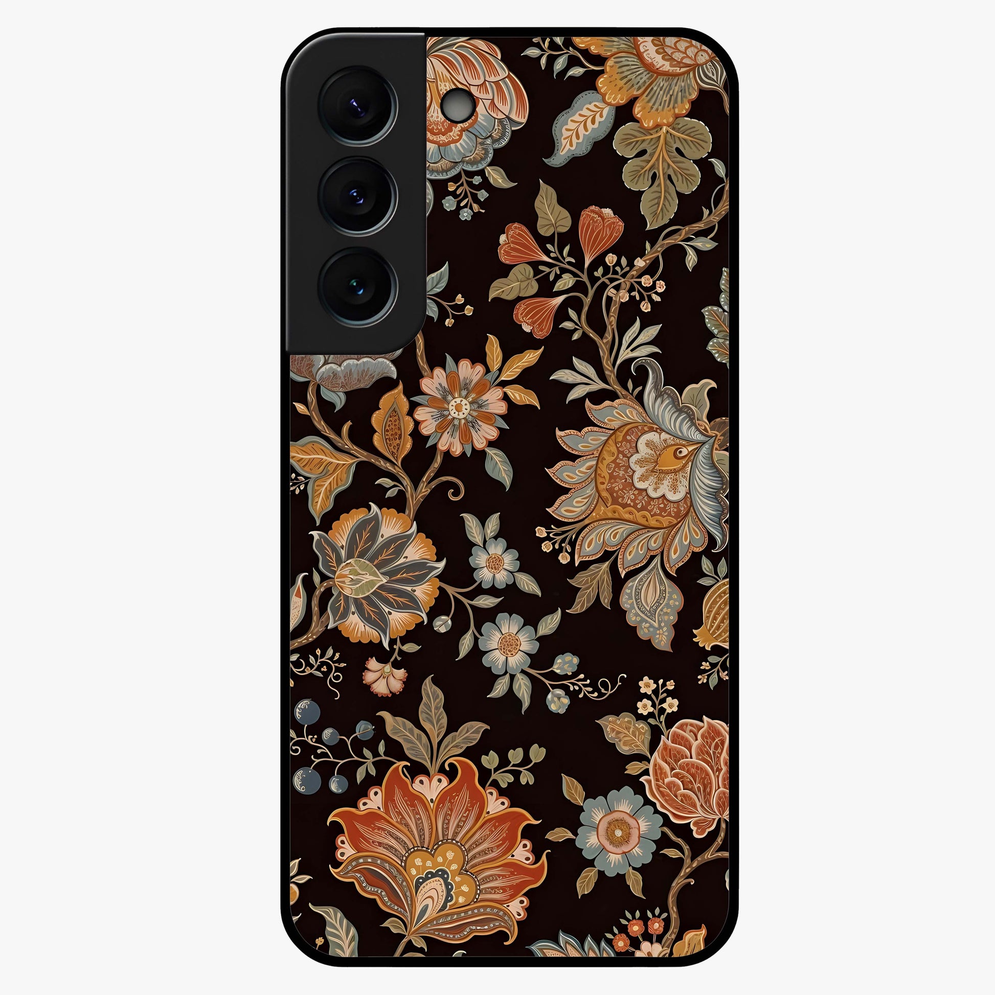 Vintage Floral Dream Glass Case showing flat back view with classic floral artwork and glossy glass finish.