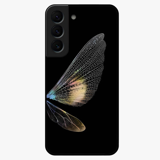 Whispers Of Wings Glass Case showing flat back view with graceful wing inspired artwork and glossy glass finish.