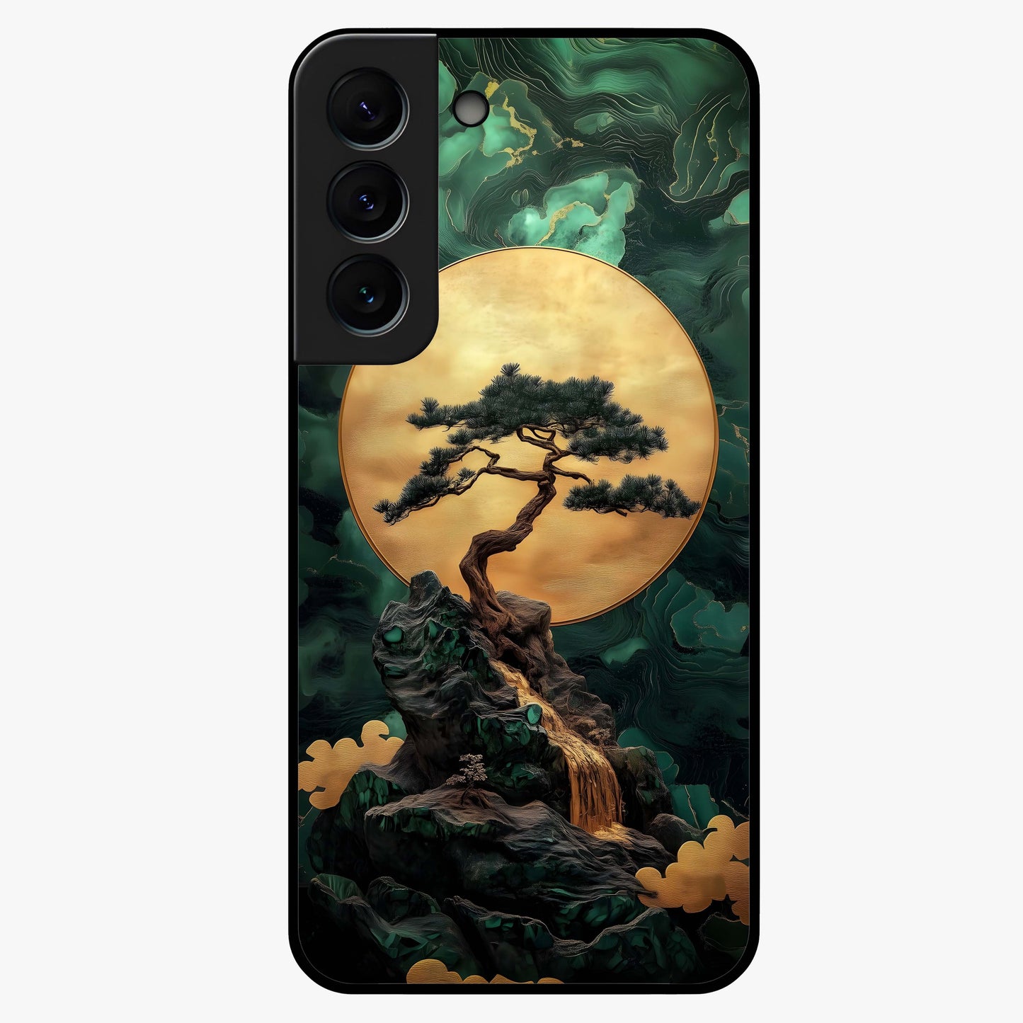 Zen Moon Rise Glass Case showing flat back view with calm moonrise artwork and glossy glass finish.