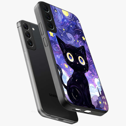 Abstract Cat Art Glass Case displayed in angled mockup highlighting modern abstract cat artwork and sleek glass surface.