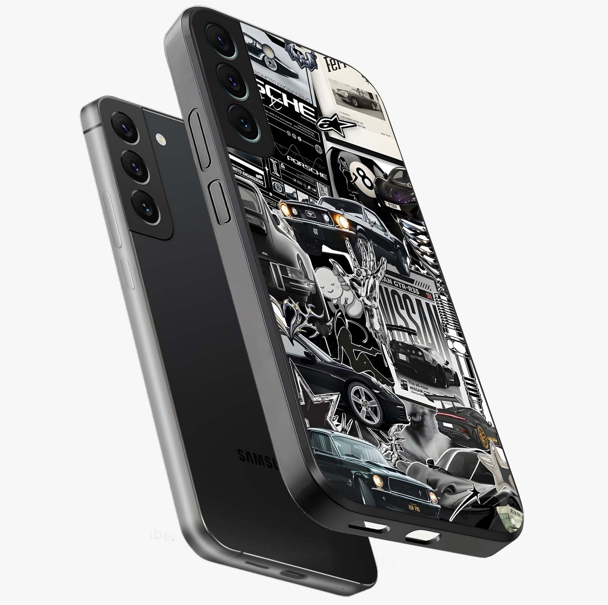 Aesthetic Dark Love Glass Case displayed in angled mockup highlighting moody aesthetic design and bold love theme.