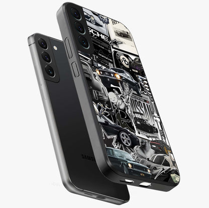 Aesthetic Dark Love Glass Case displayed in angled mockup highlighting moody aesthetic design and bold love theme.