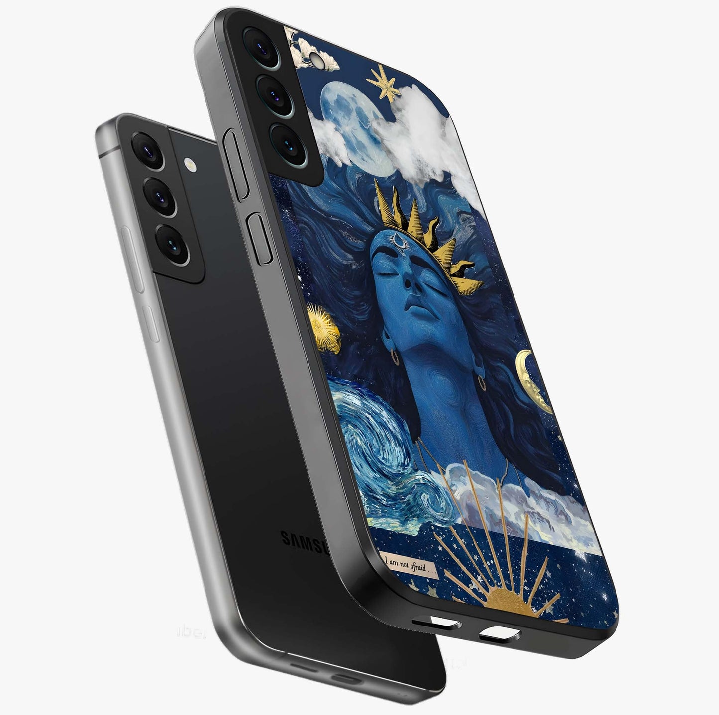 Aesthetic Lord Shiva Glass Case displayed in angled mockup highlighting spiritual Shiva illustration and sacred aesthetic design.