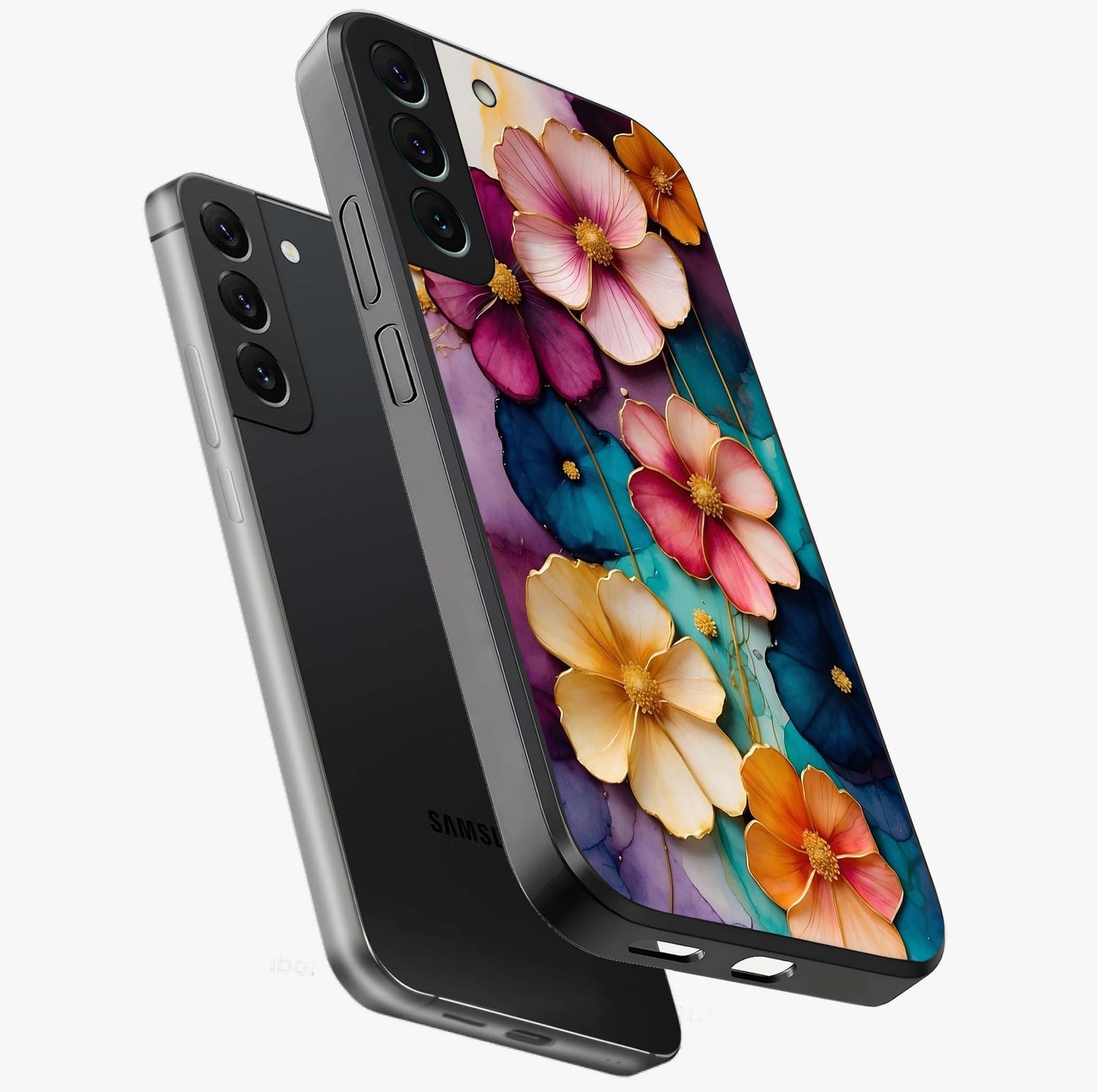 Artlyn Grace Flower Pattern Glass Case displayed in angled mockup highlighting delicate flower pattern design and smooth glass surface.