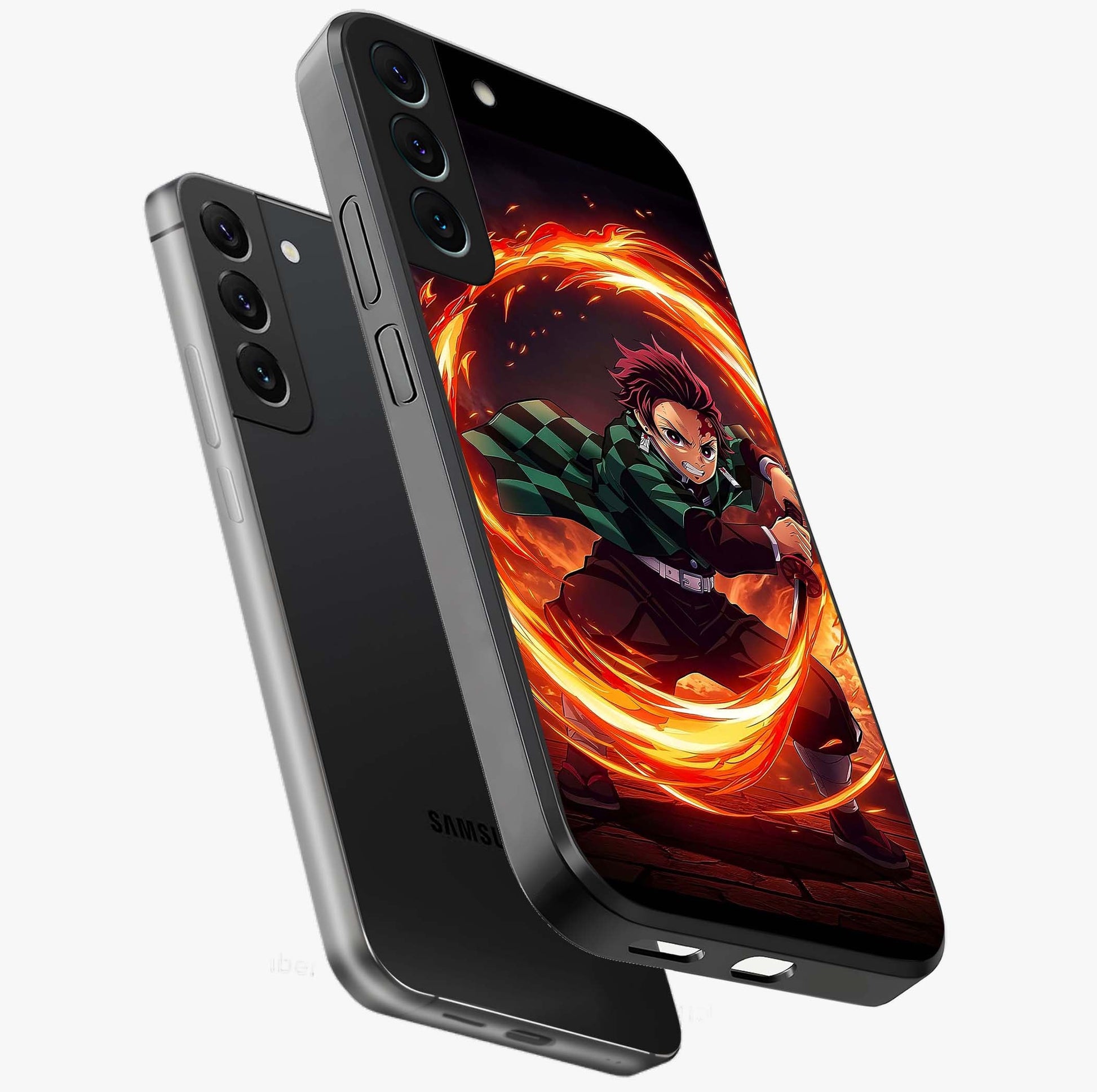 Blazing Sword Resolve Glass Case displayed in angled mockup highlighting powerful sword illustration and bold fantasy theme.