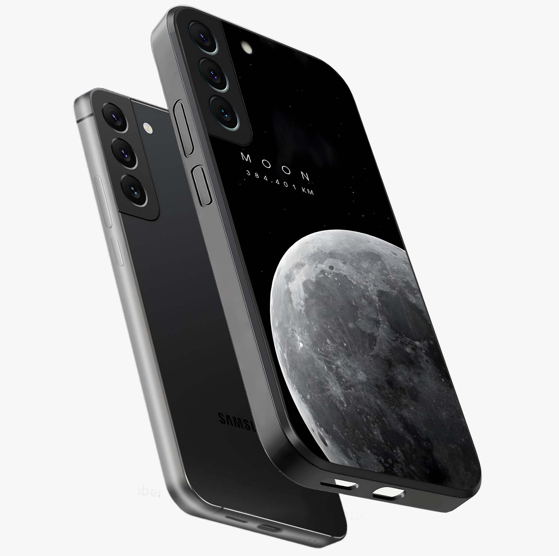 Cosmic Moon Glow Glass Case displayed in angled mockup highlighting celestial moon design with cosmic aesthetic theme.