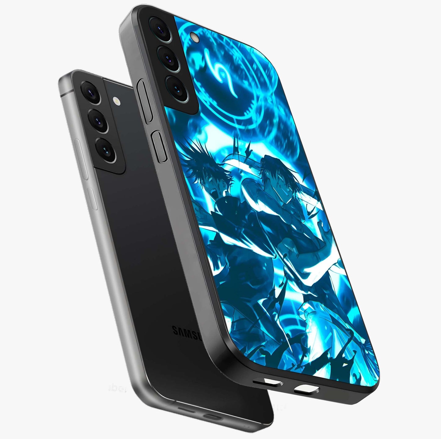 Cursed Energy Clash Glass Case displayed in angled mockup highlighting powerful battle inspired graphic with anime style aesthetic.