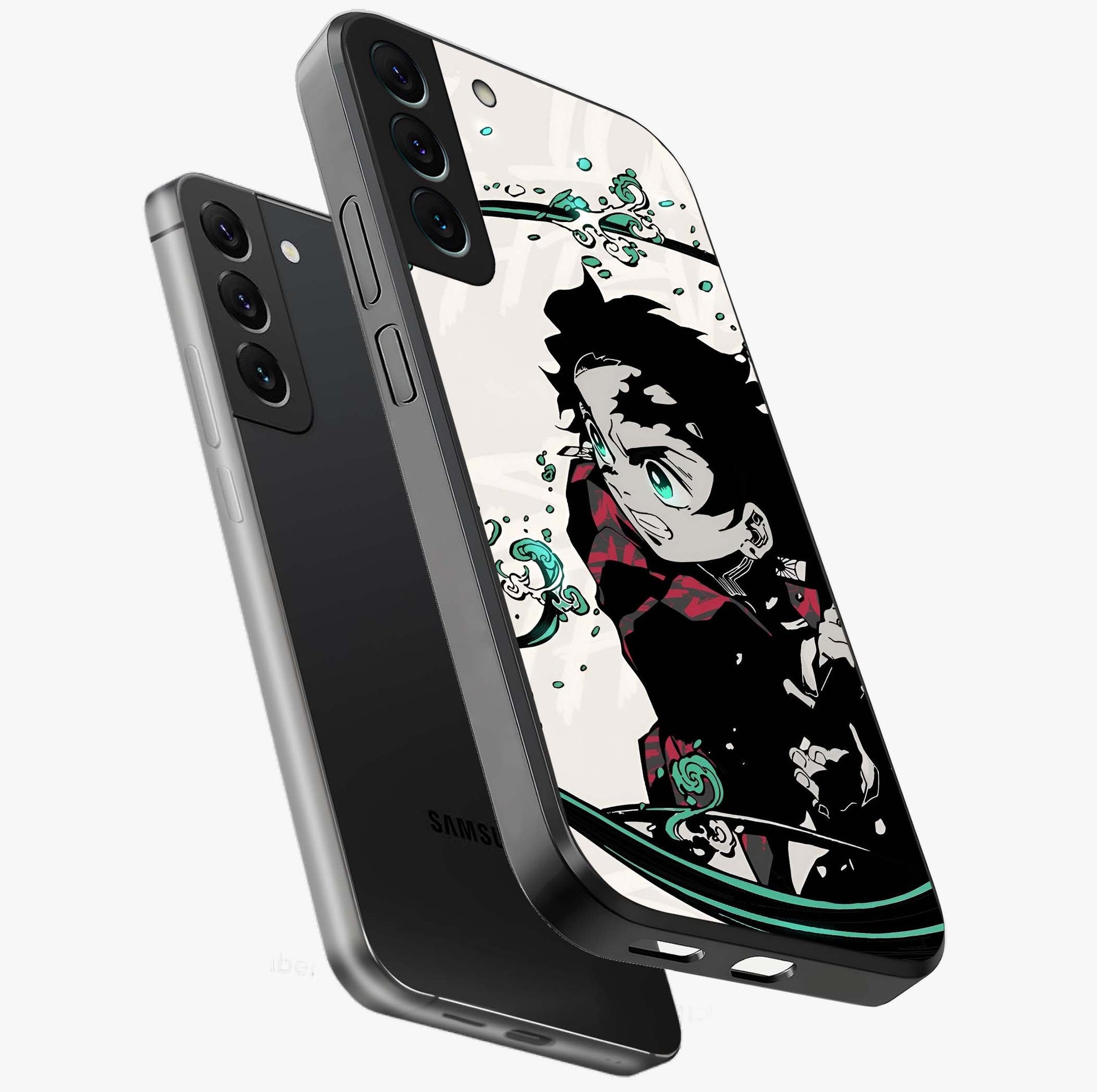 Demon Slayer Glass Case displayed in angled mockup highlighting dramatic anime character design with action aesthetic.