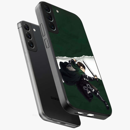 Emerald War Vanguard Glass Case displayed in angled mockup highlighting intense battle inspired design with emerald tone aesthetic.