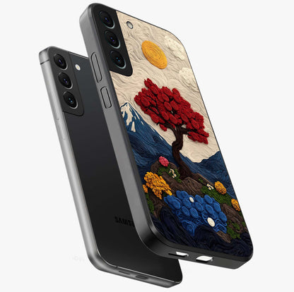 Eternal Nature Tapestry Glass Case displayed in angled mockup highlighting detailed botanical pattern with artistic aesthetic.