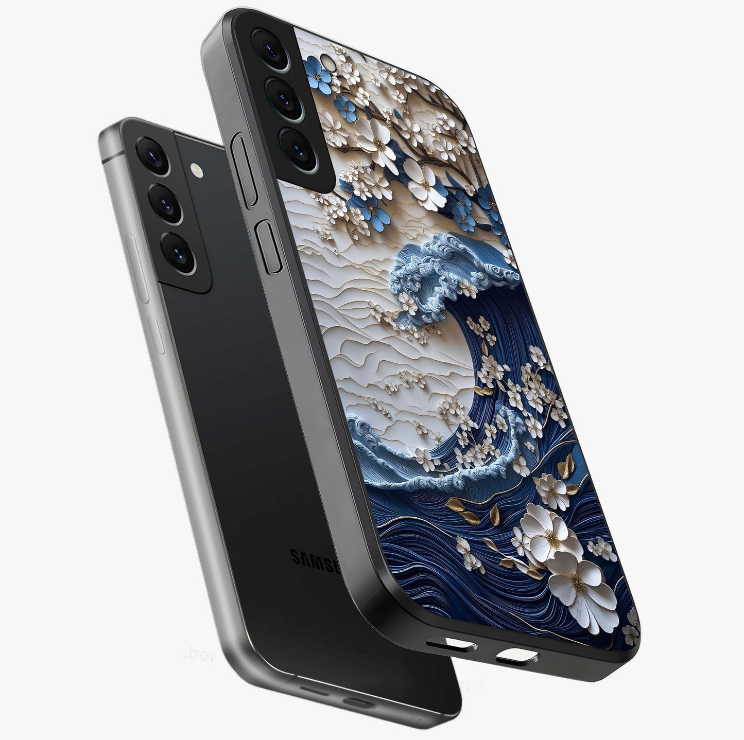 Floral Wave Origami Glass Case displayed in angled mockup highlighting geometric origami flower design with modern aesthetic style.