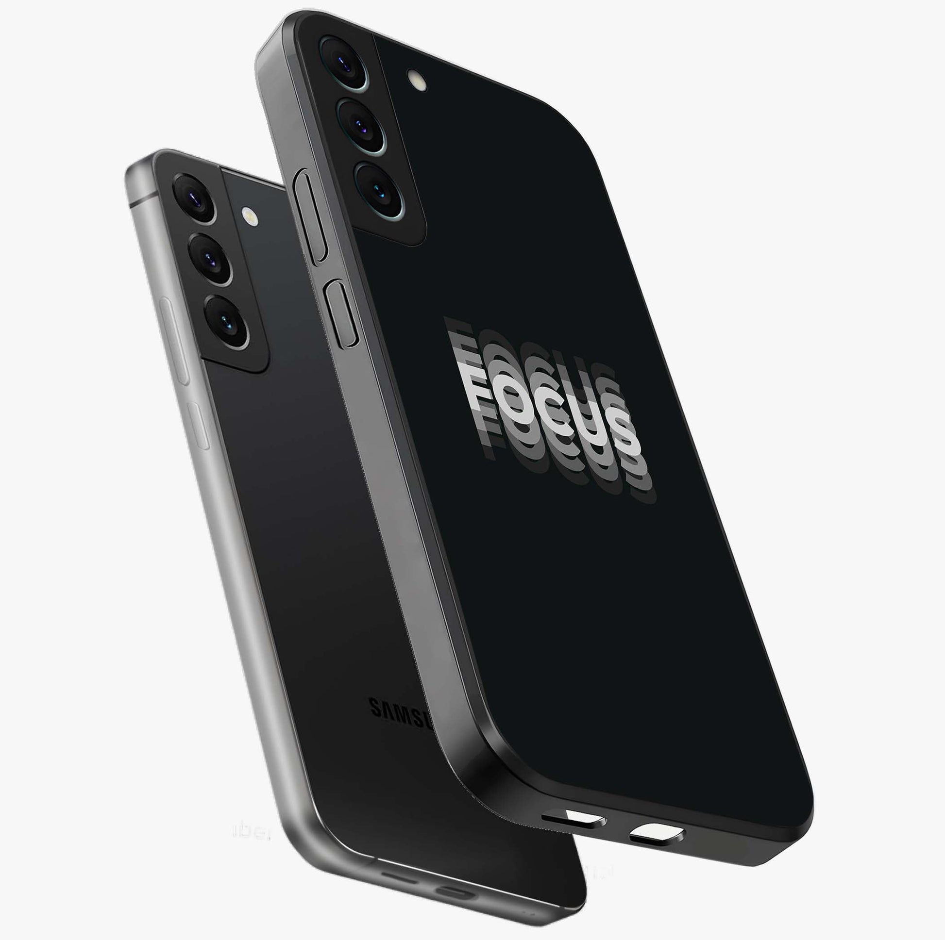 Focused Blade Discipline Glass Case displayed in angled mockup highlighting clean minimal text artwork with modern aesthetic style.