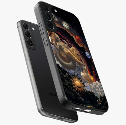 Galactic Divine God Glass Case displayed in angled mockup highlighting powerful celestial deity illustration with galactic aesthetic.