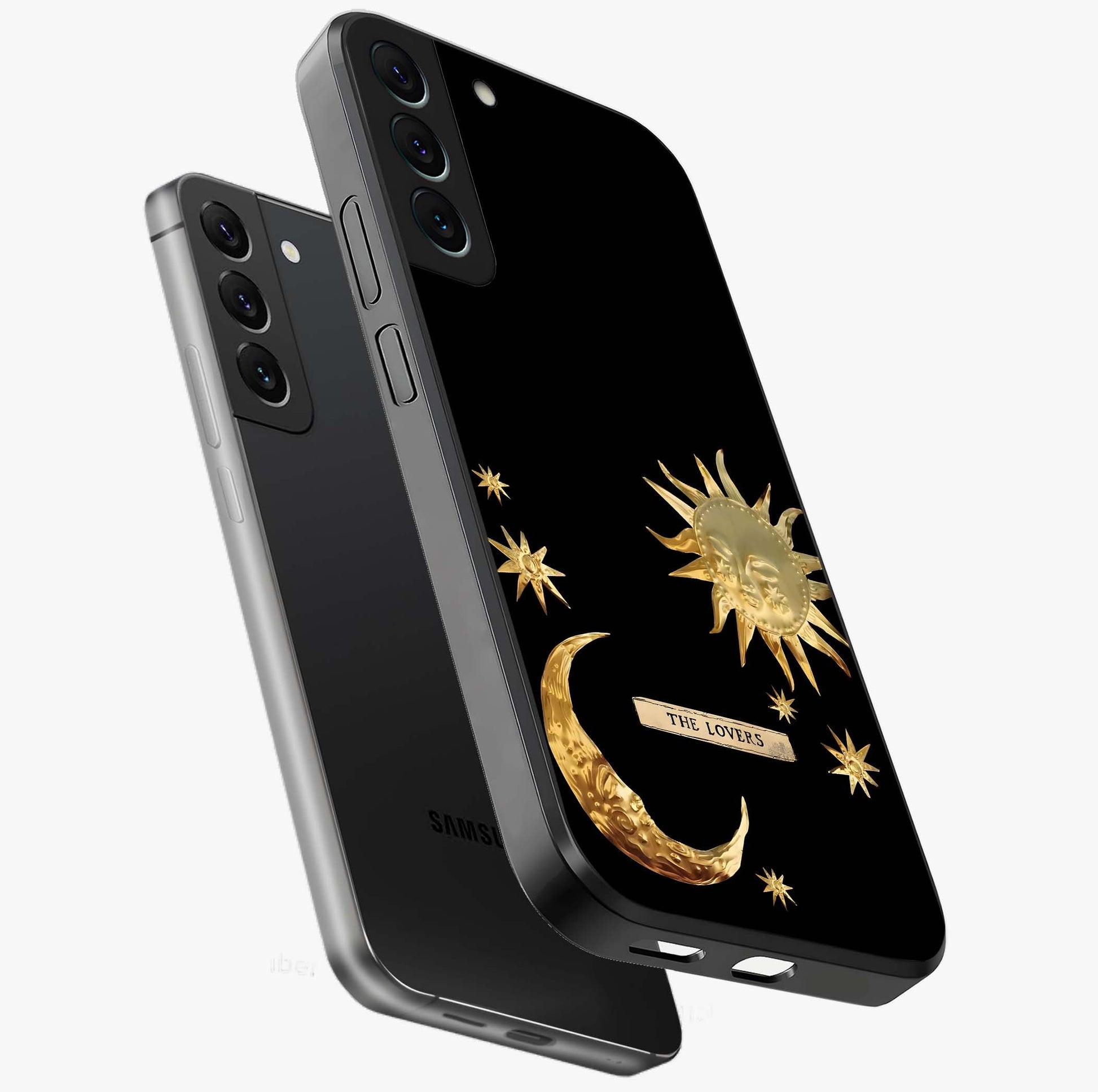 Gold Sun Blush Glass Case displayed in angled mockup highlighting radiant sun design with warm golden aesthetic.