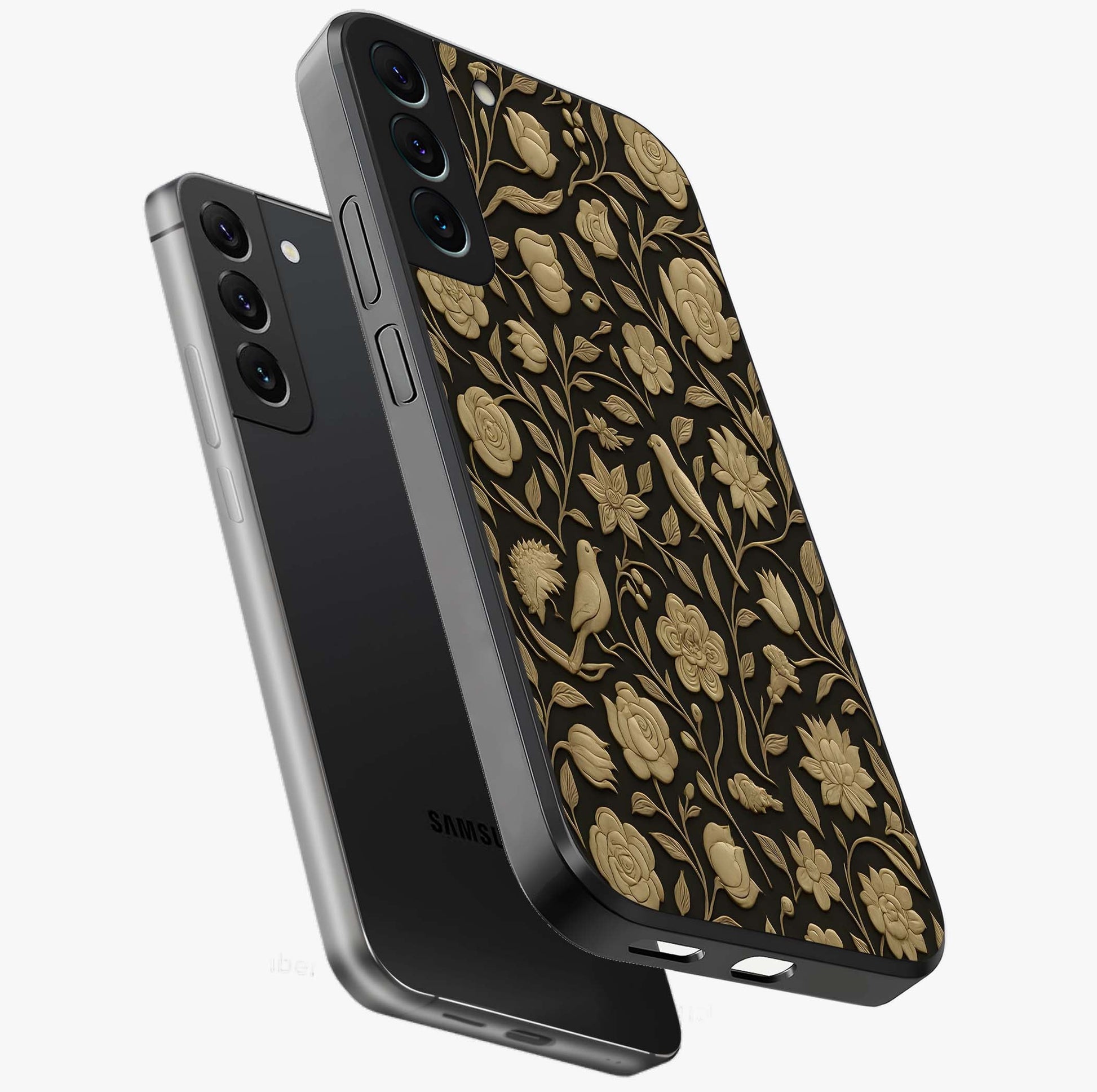 Golden Evil Eye Mandala Glass Case displayed in angled mockup highlighting protective evil eye symbol with golden mandala design.