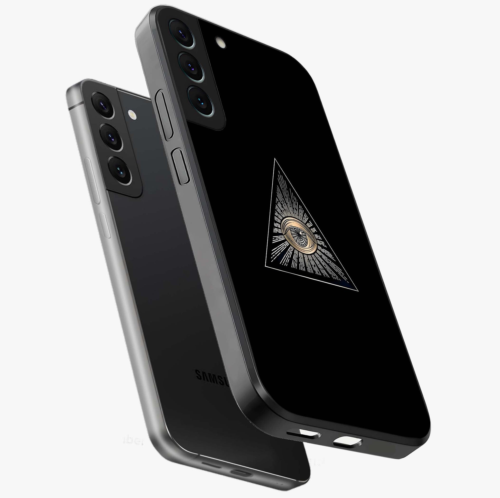 Illuminati Evil Glass Case displayed in angled mockup highlighting dark occult inspired design with bold aesthetic style.