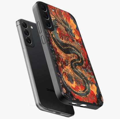 Inferno Dragon Soul Glass Case displayed in angled mockup highlighting powerful dragon illustration with inferno aesthetic.