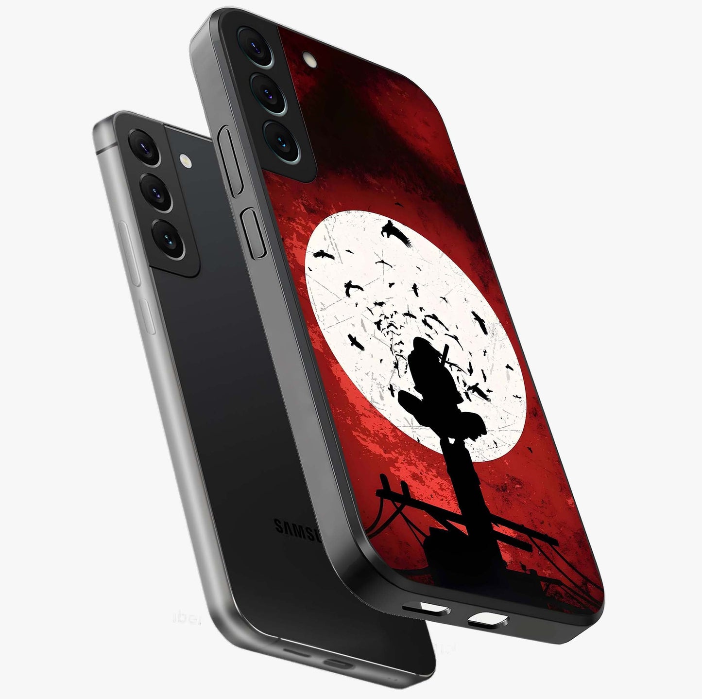 Itachi Limited Edition Naruto Anime Glass Case displayed in angled mockup highlighting dramatic anime illustration with bold action aesthetic.