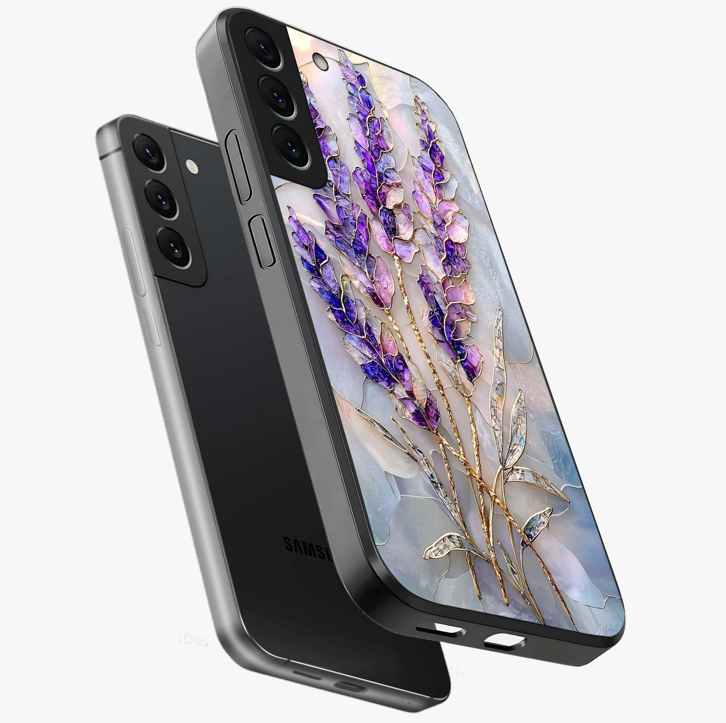 Lavender Dream Glow Glass Case displayed in angled mockup highlighting dreamy purple glow design with soft artistic style.